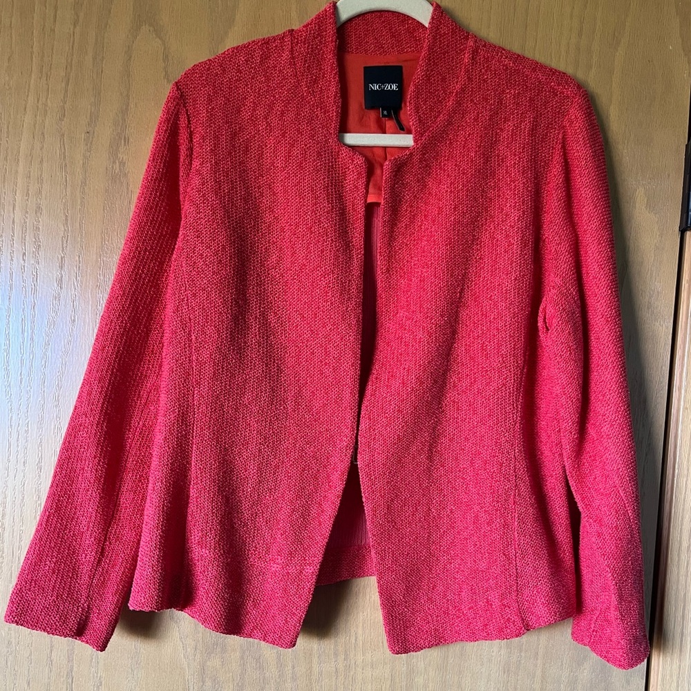 EUC Nic+Zoe Blazer. Coral red with single front hook closure.